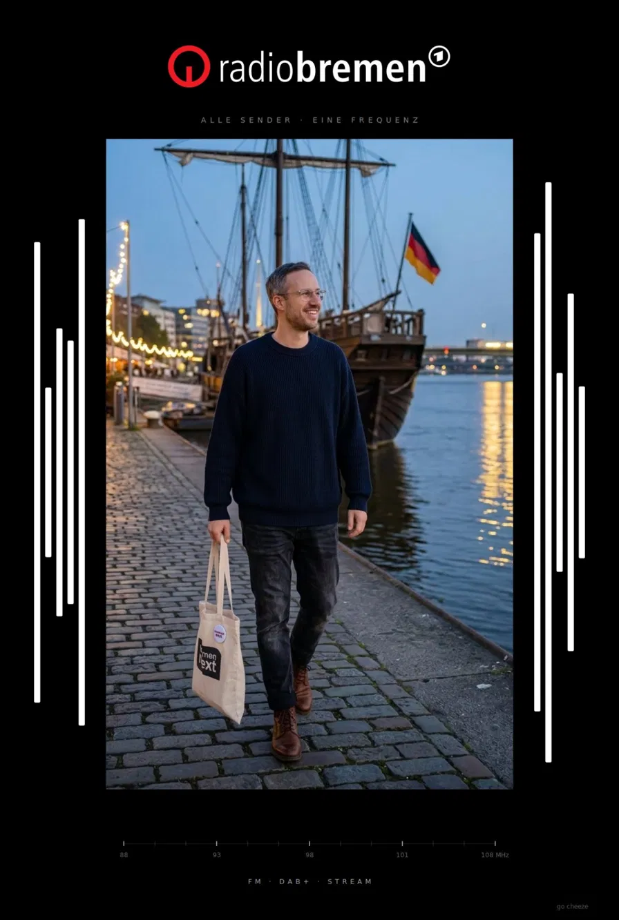 AI-Welt für Radio Bremen: Gast an der Bremer Schlachte am Abend